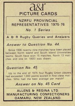 1976 Allens & Regina NZRFU Provincial Union Representatives #44 Lin Booth Back
